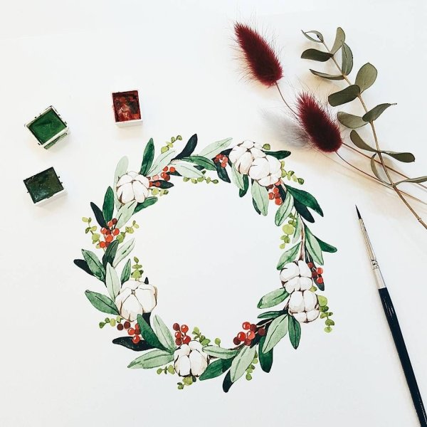Акварельные скетчи венок