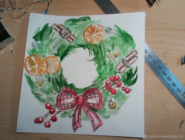 Рисование Рождественский венок