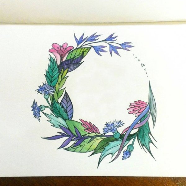 Венок полевых цветов акварелью