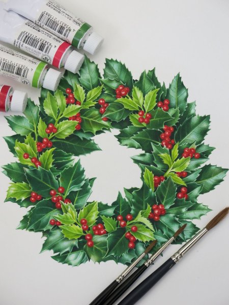 Рождественский венок акварель