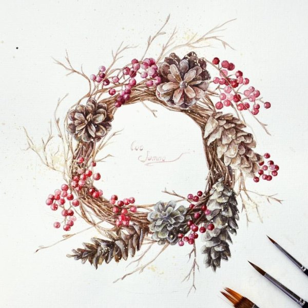 Венок акварель