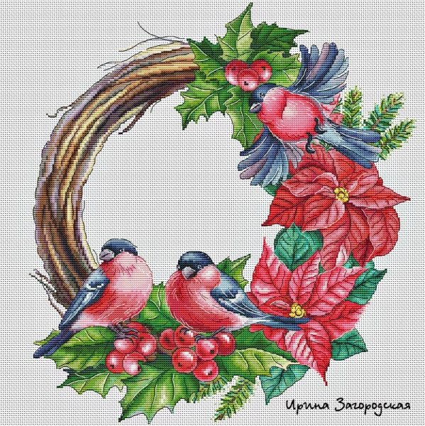 Рождественский венок гуашью