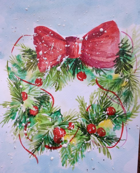 Новогодний венок открытка