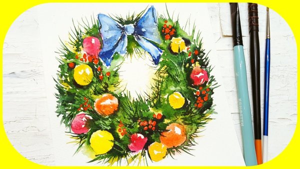 Рождественский акварельный венок