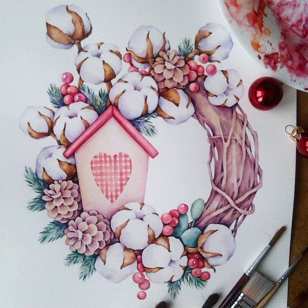 Акварельный орнамент из цветов