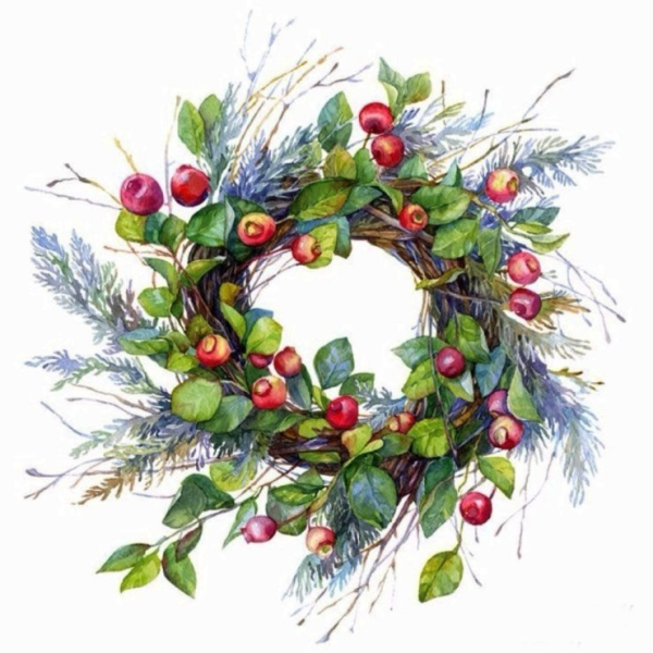 Акварельный новогодний венок