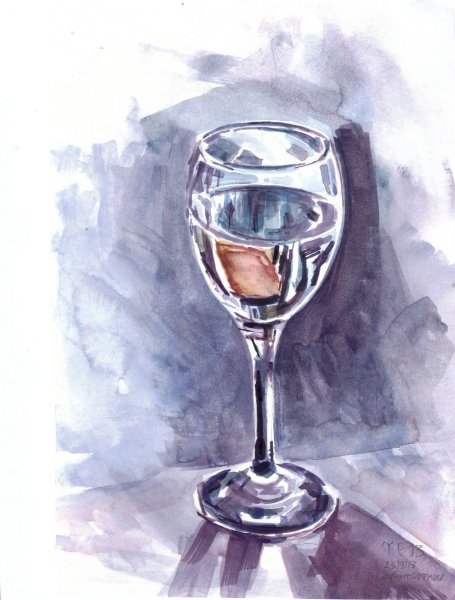 Стеклянный бокал акварелью