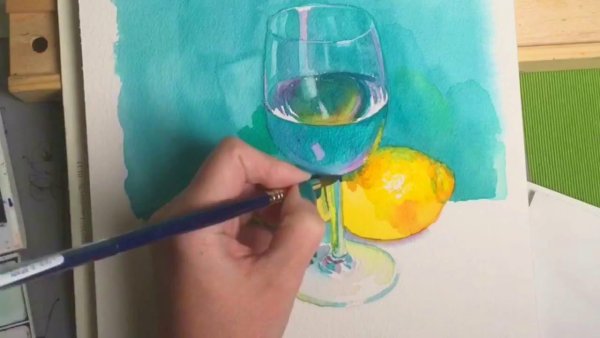 Рисуем стеклянный бокал гуашью
