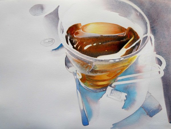 Кружка чая акварелью