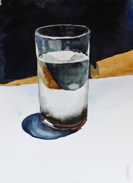 Стеклянный стакан акварелью