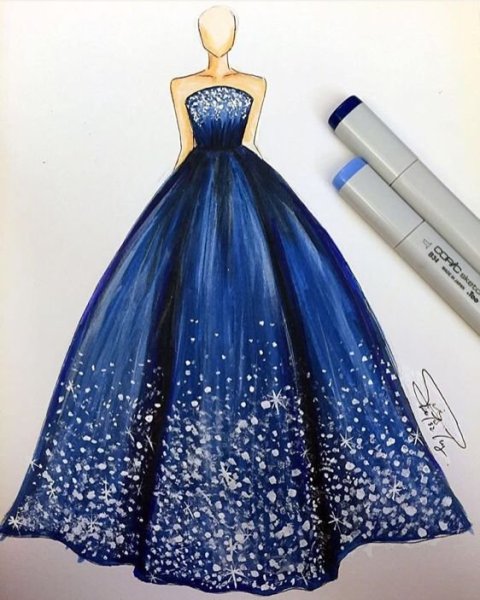 Платье нарисованное акварелью