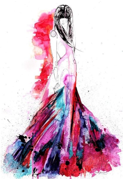 Акварельные девушки в платьях