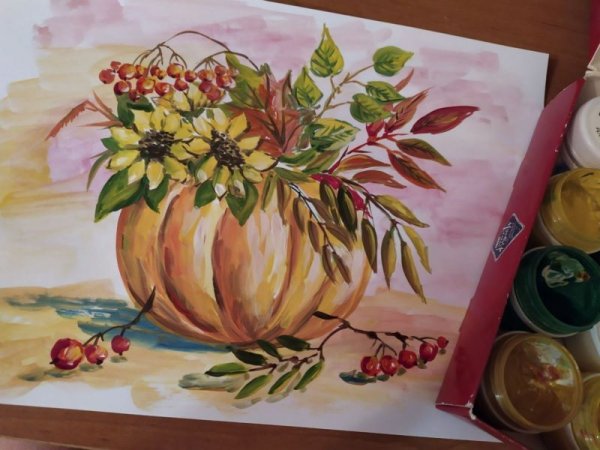 Натюрморт из цветов гуашью