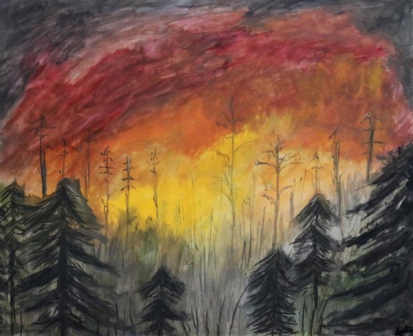 Лесной пожар живопись