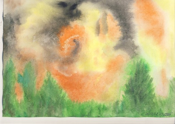 Пожар акварелью