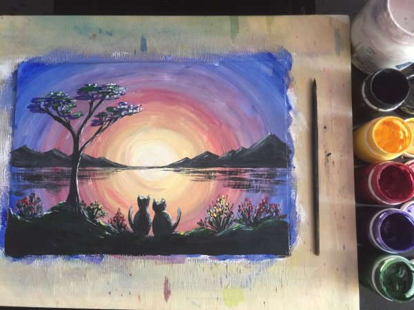 Детский пейзаж гуашью