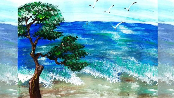 Правополушарное рисование остров с пальмами