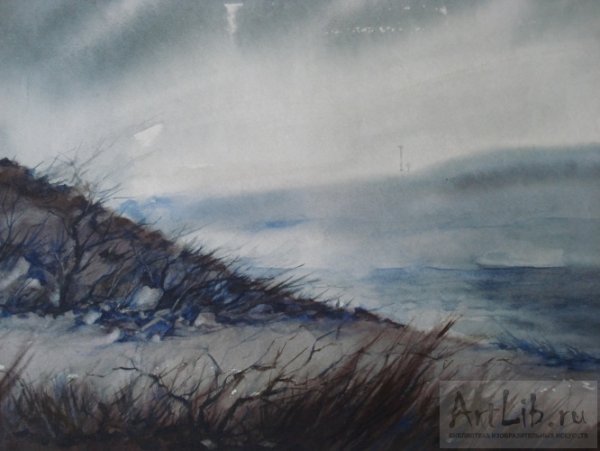 Пасмурный пейзаж акварелью