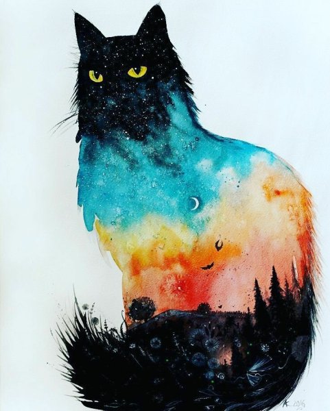 Котик акварелью