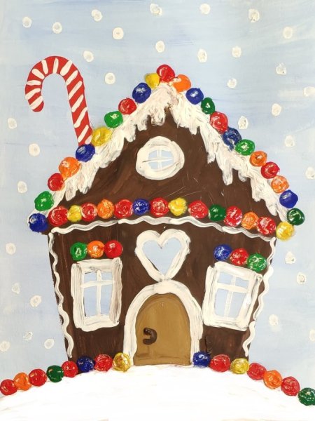 Зимний пейзаж с пряничным домиком