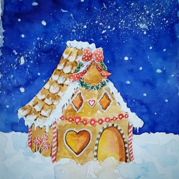 Пряничный домик гуашью на стекле фото