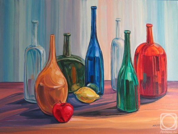 Стеклянная бутылка гуашью