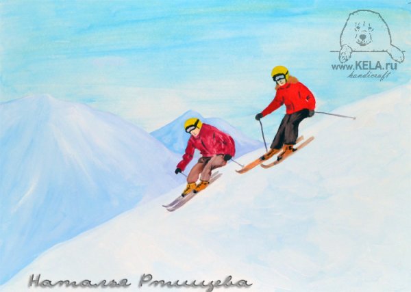 Катание на лыжах гуашь