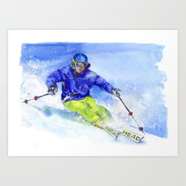 Горнолыжник акварель