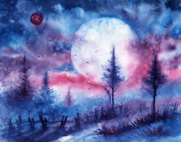 Анна Армона акварель лунный