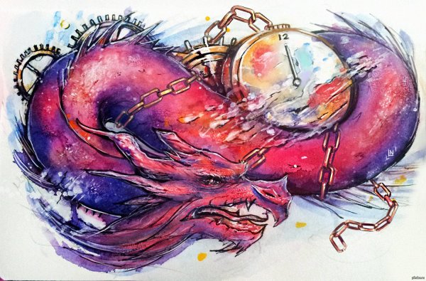 Драконы акварель и гуашь