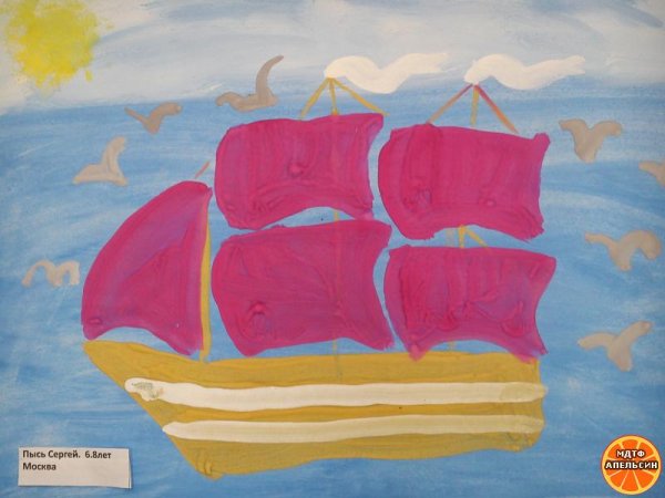 Рисование с детьми гуашью кораблик