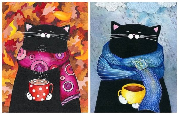 Котик в шарфике рисунок