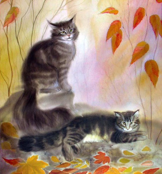 Осенние коты акварели
