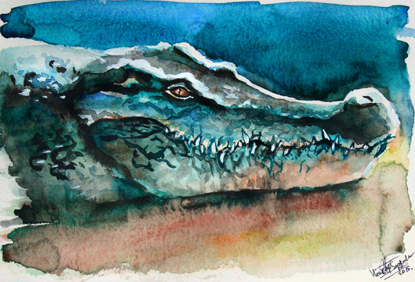 Крокодил акварелью