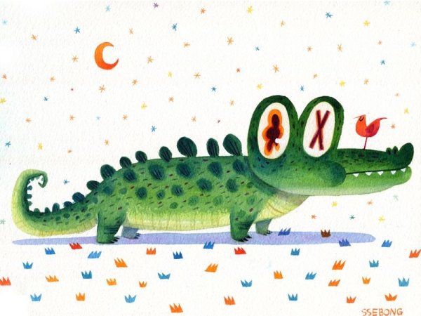 Крокодильчик акварель