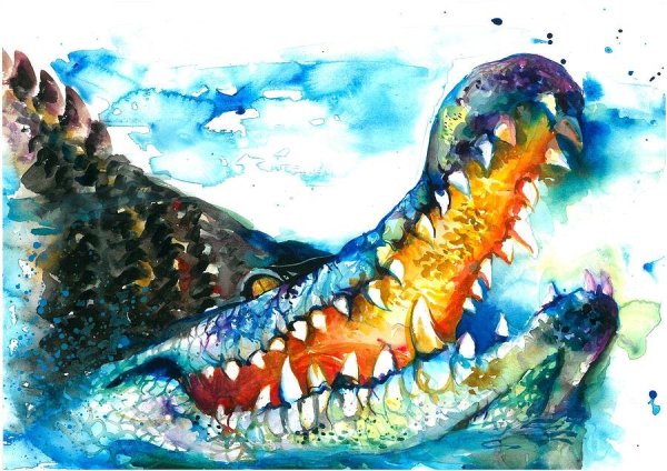 Крокодил акварелью