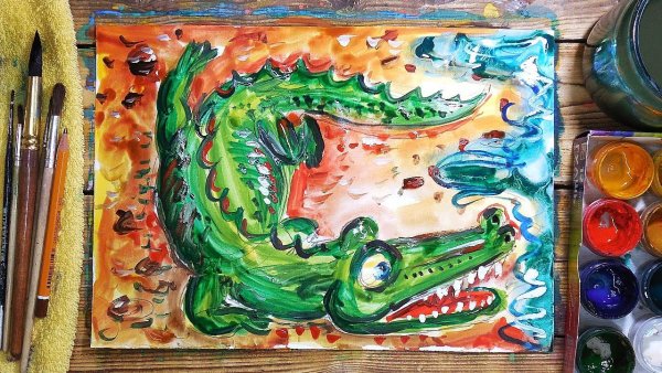 Рисование с рыба кит красками