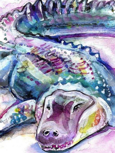 Крокодил акварелью