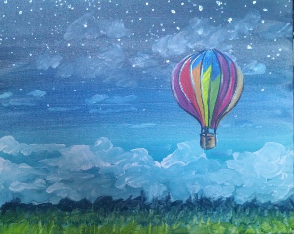 Воздушный шар в небе живопись