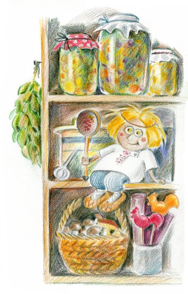 Домовой цветными карандашами