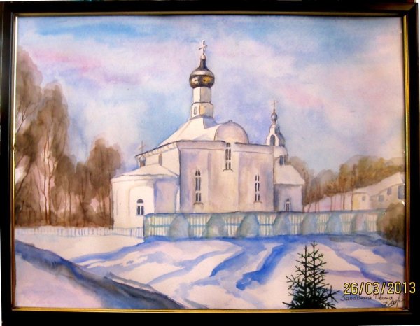 Шерстяная акварель пейзажи с храмом