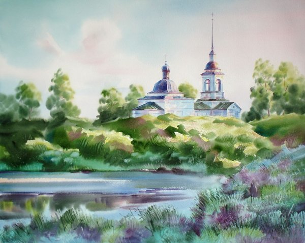 Храм из Пензы акварель
