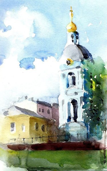 Церковь пленер акварель
