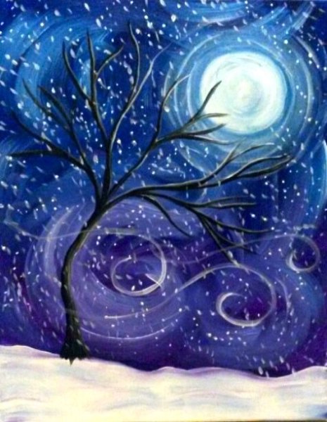 Зимняя ночь гуашью для детей