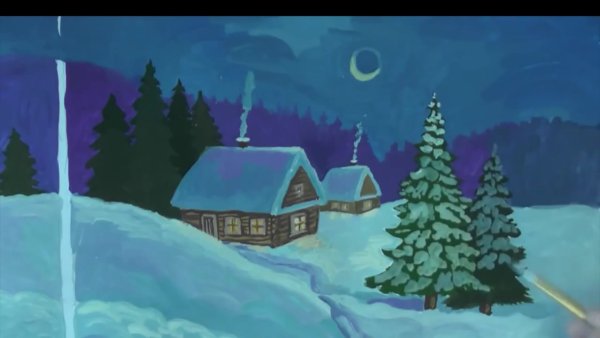 Ночное зимнее небо гуашью