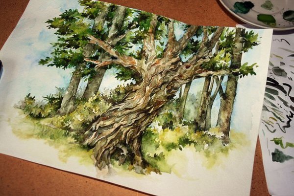 Объемное дерево гуашью