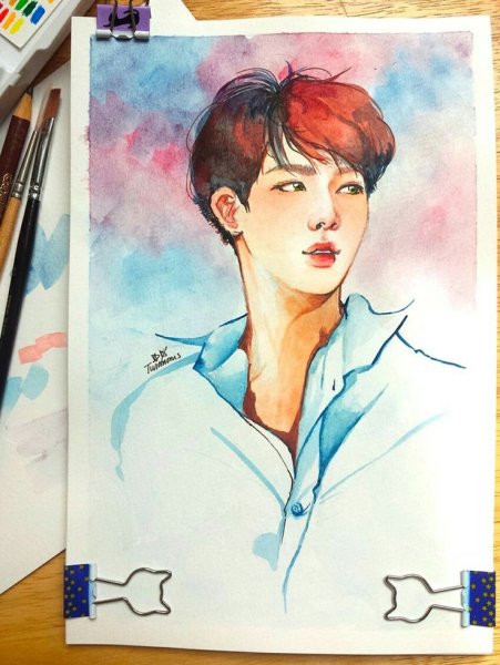 Джин БТС акварелью