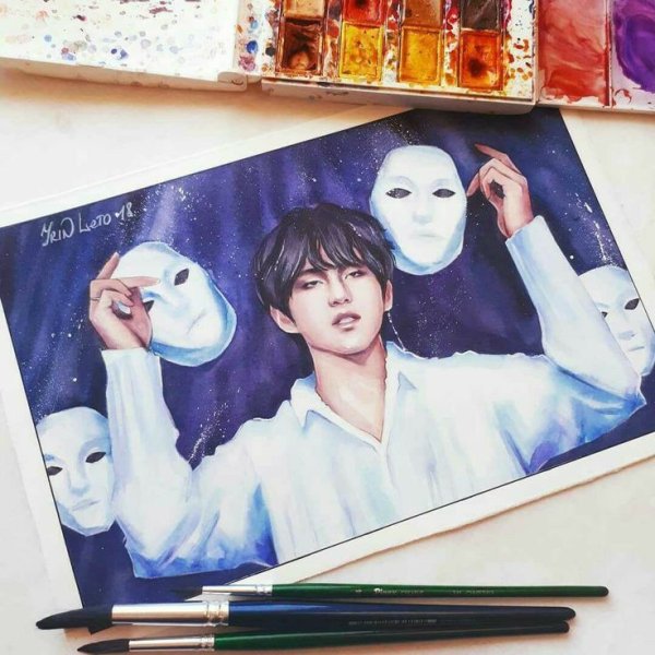 Тэхен рисунок красками