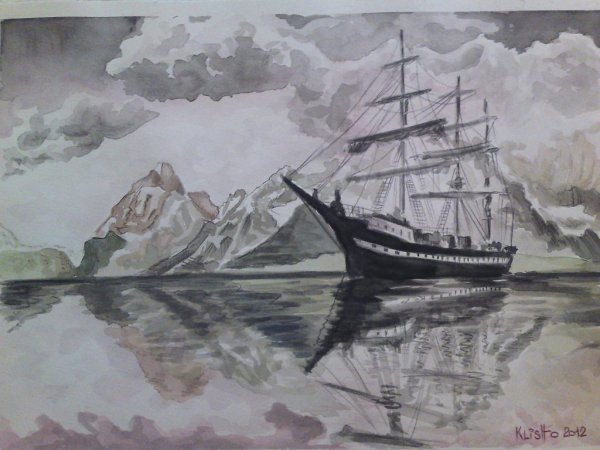 Морской пейзаж гризайль