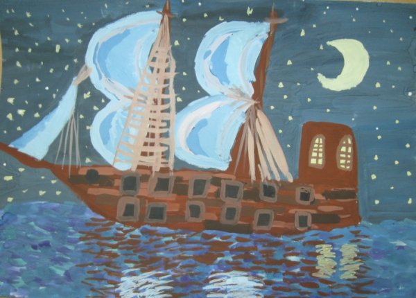 Кораблик гуашью для детей